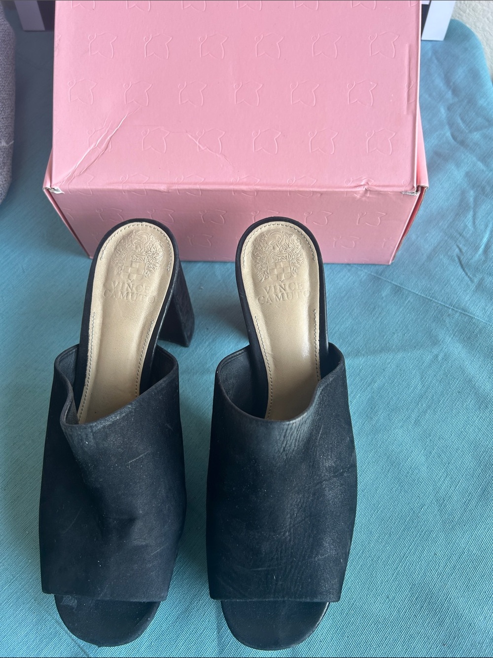 Vince Camuto Black Suede Open-Back Mule Heels